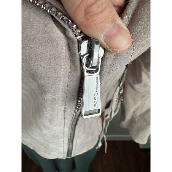 BCBG Leather motto jacket blush pink beige women’s size medium - Picture 8 of 8